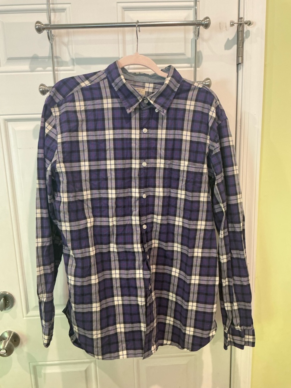 J. Crew Men's Purple and White Plaid Button-Down Shirt